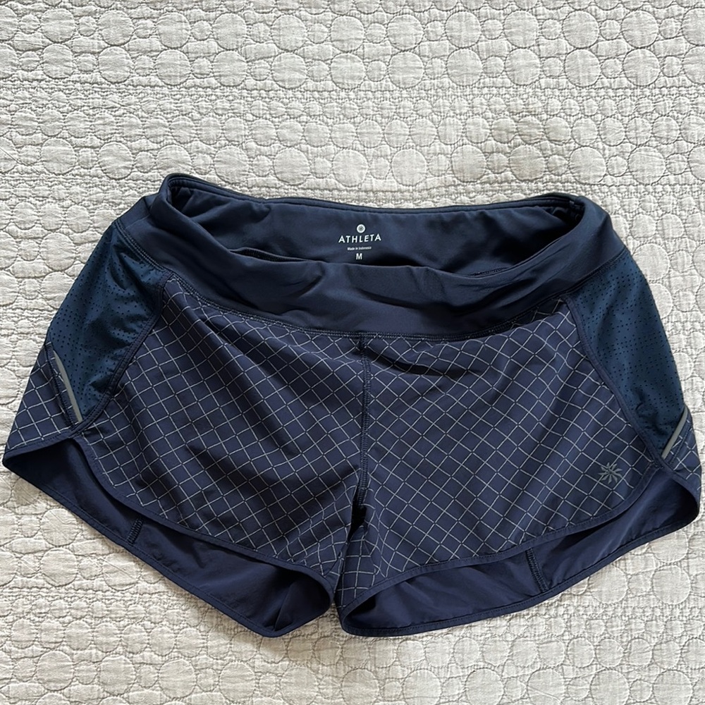 Athleta Dark Blue Grid Pattern Shorts